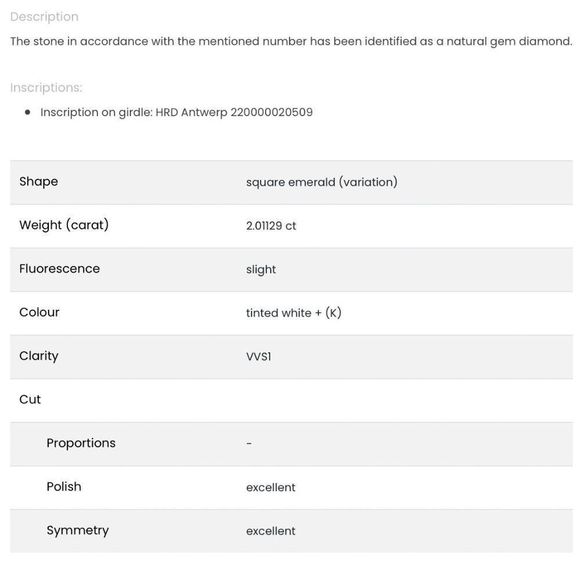 HRD Certified Asscher  2.01ct K VVS1 EX EX Slight Natural Mined Diamond - Picture 3 of 3